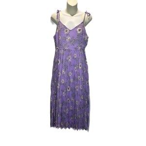 VICI Romance Lavender FLORAL Womens Pleated v neck spaghetti strap Midi Dress XL